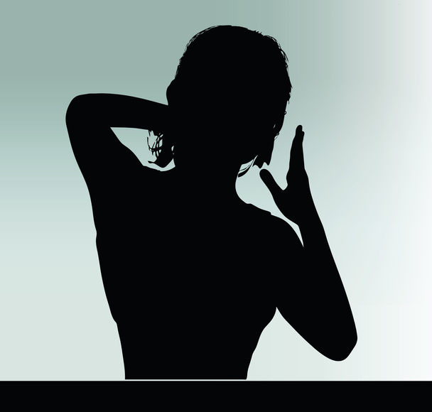 silhouette donna con gesto della mano toccare il naso
 - Vettoriali, immagini