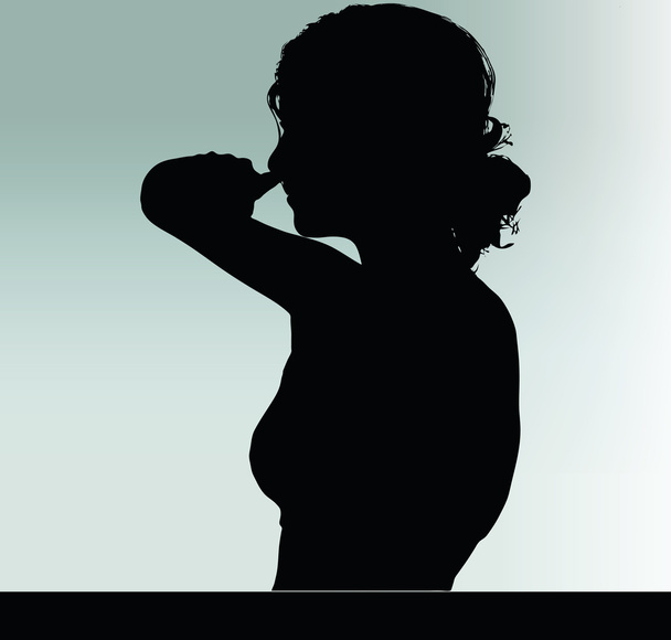 woman silhouette with hand gesture touch the nose - Vector, Image