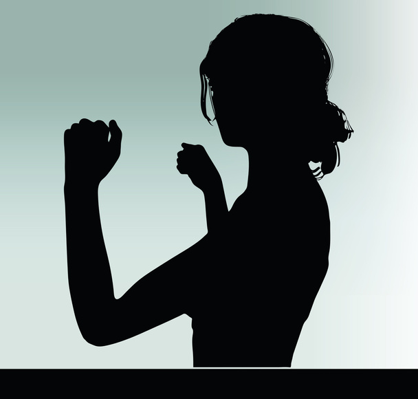γυναίκα σιλουέτα με χέρι χειρονομία δύναμη και τη δύναμη - Διάνυσμα, εικόνα