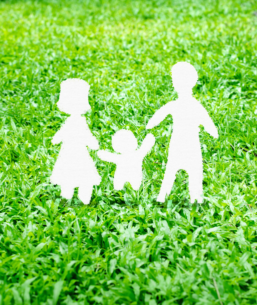 Χαρτί οικογένεια εικονίδιο για την πράσινη χλόη - Φωτογραφία, εικόνα