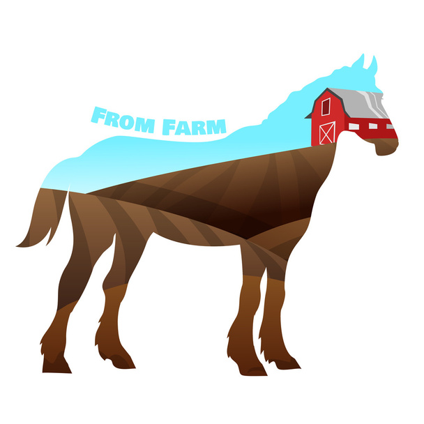 Концепція конячого силуету з текстом на фоні ферми
 - Вектор, зображення