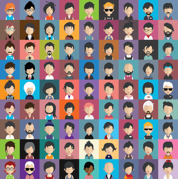 Set of people icons with faces. - Vector, Image