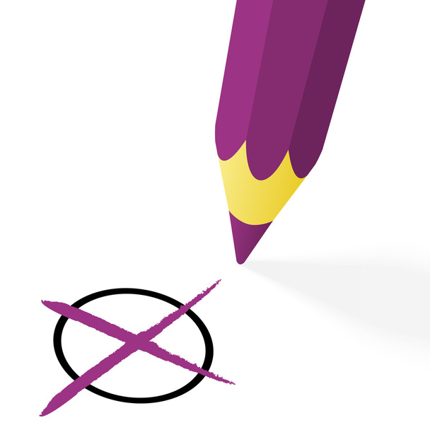 paarse potlood met kruis - Vector, afbeelding