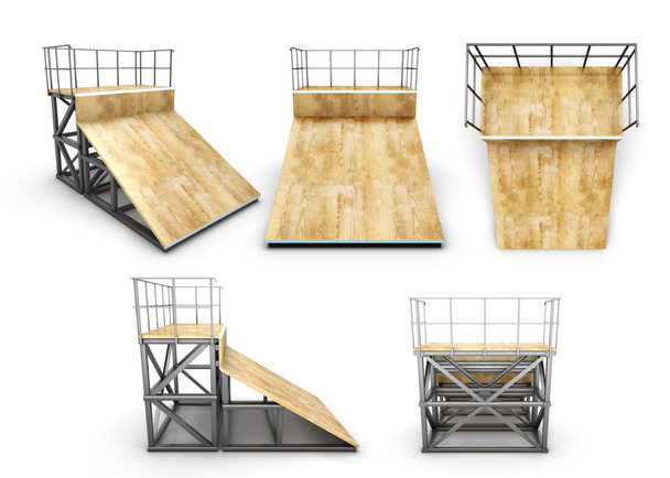 Скейт-парк Элемент с полупандусом под разными углами
 - Фото, изображение
