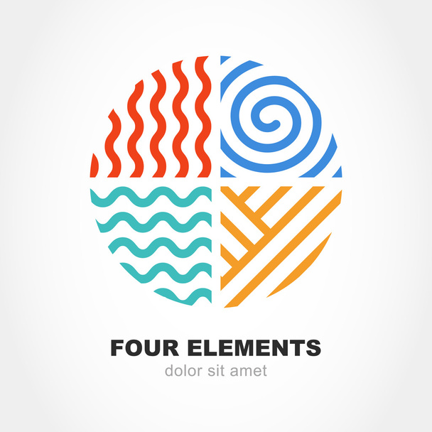 Four elements simple line symbol in circle shape. Vector logo de - Vector, Image