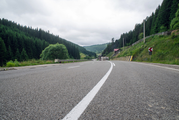 Asphalt road winding through flower hills in Romania - Zdjęcie, obraz