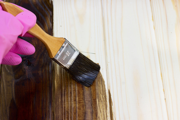 Ahşap dokusu ve paintbrush ev işleri arka plan - Fotoğraf, Görsel