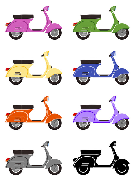 Scooter motorcycles isolated on white background. Side view - Vector, Image