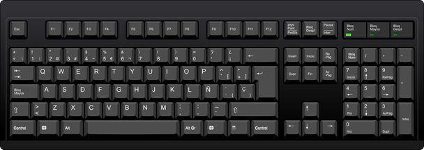 Spanish qwerty spanish SP computer black keyboard - Vector, Image