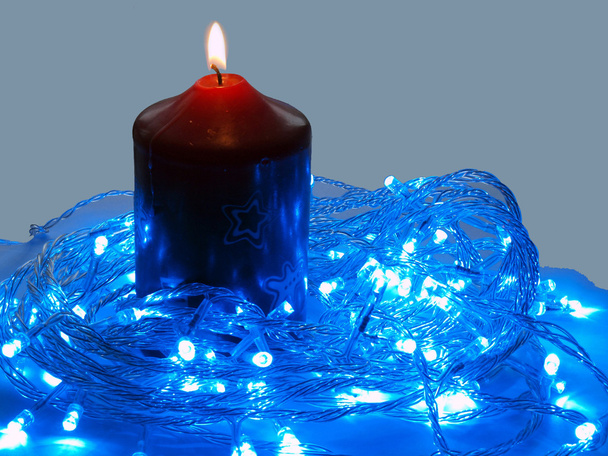 mavi LED ve mum - Fotoğraf, Görsel