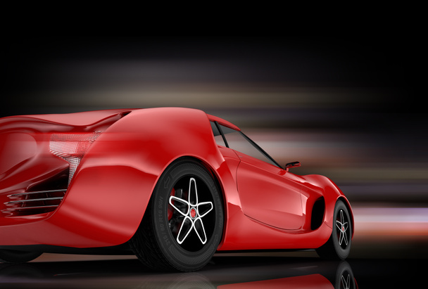 Rückansicht roter Sportwagen auf schwarzem Hintergrund. - Foto, Bild