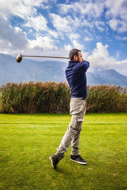 Golf player stance - Foto, afbeelding