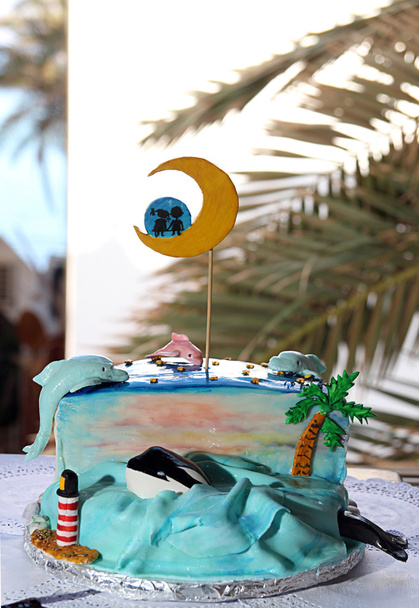 Velký dort s dolfins z fondánu - Fotografie, Obrázek