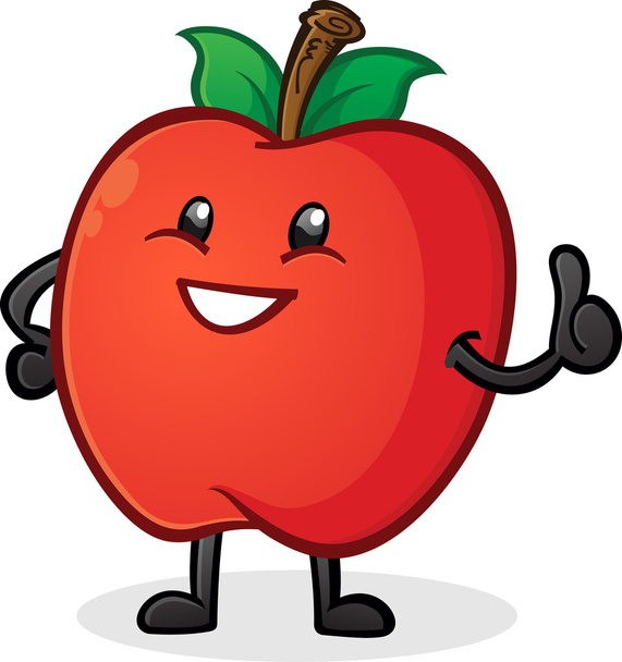 Manzana pulgares encima del personaje de dibujos animados
 - Vector, imagen