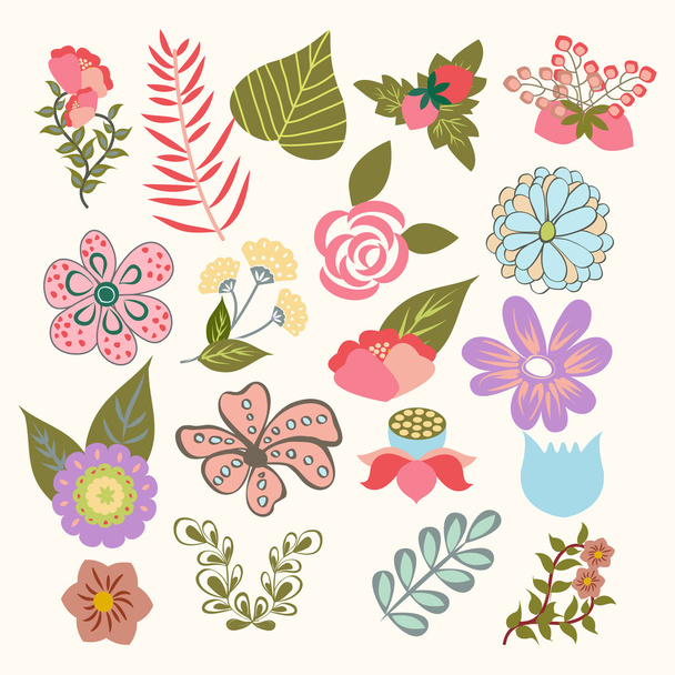 Floral Symbols  icon set of lovely flowers in vintage-style - Vector, afbeelding