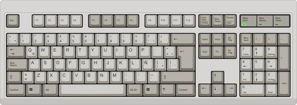 Spanish qwerty LA computer grey keyboard - Vector, Image
