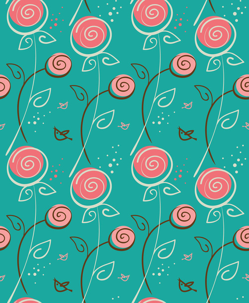 Abstract floral pattern with birds - Vektor, kép