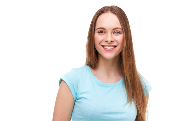 Beautiful young woman portrait isolated on white. - 写真・画像