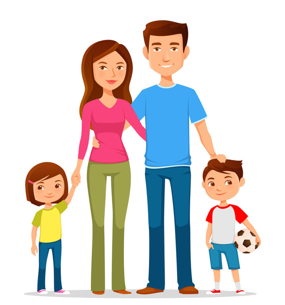 Χαριτωμένο κινουμένων σχεδίων οικογένεια με πολύχρωμα ρούχα - Διάνυσμα, εικόνα
