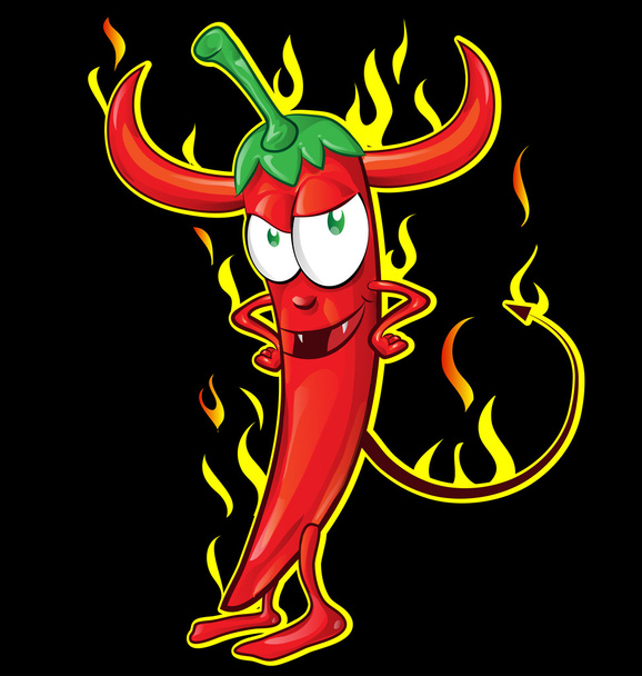 mexican evil chili cartoon on black background - Vector, Image