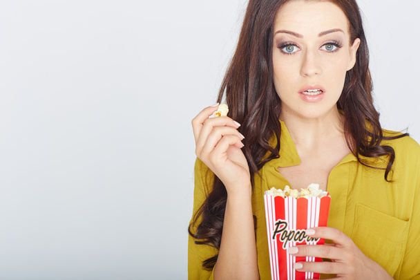 young woman with popcorn - Foto, Imagen