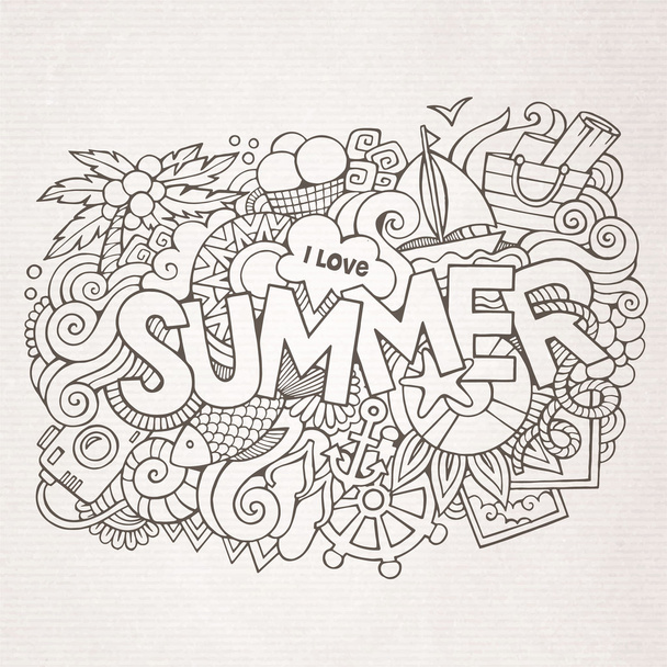 Summer hand lettering and doodles elements - Vektor, kép