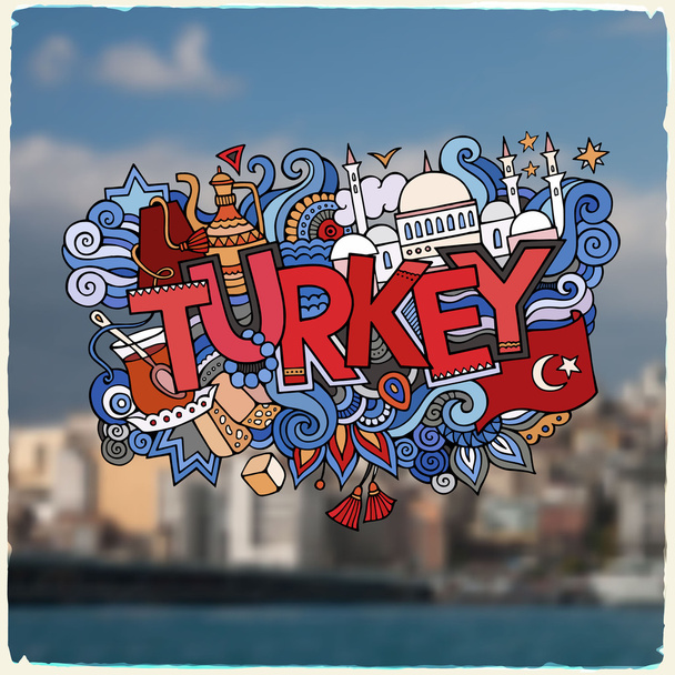 Turkey hand lettering and doodles elements background - Vector, Image