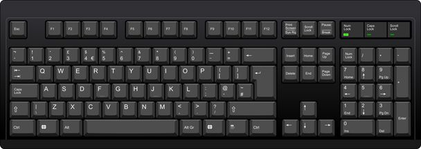 English qwerty UK computer black keyboard - Vector, Image