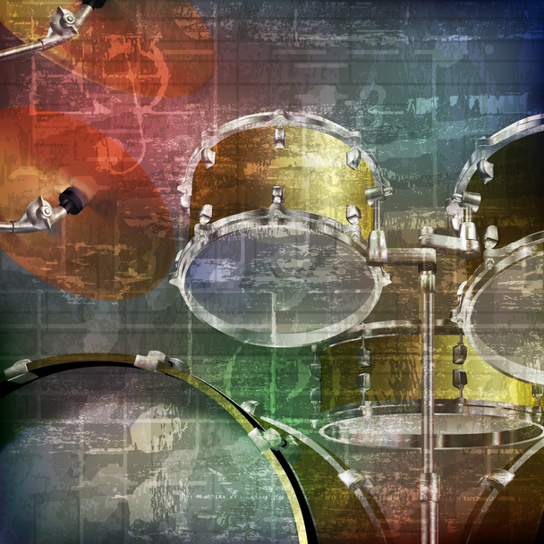 ドラム キットと抽象的なグランジ背景 - ベクター画像