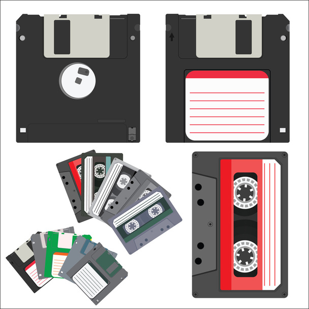 Floppy disks and cassettes - Вектор, зображення