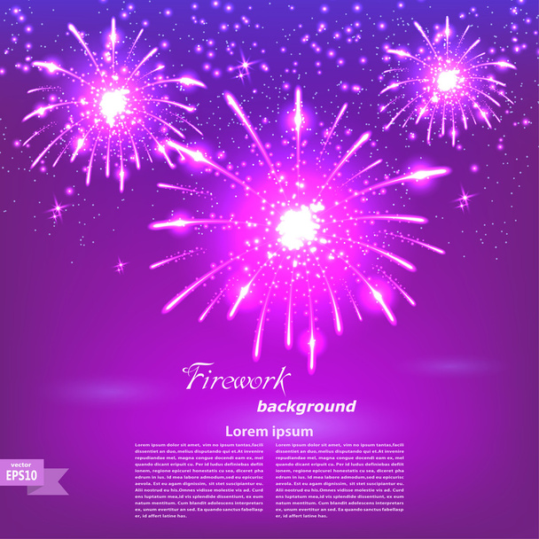 Festliches Feuerwerk auf violettem Hintergrund. Karte. Vektorillus - Vektor, Bild