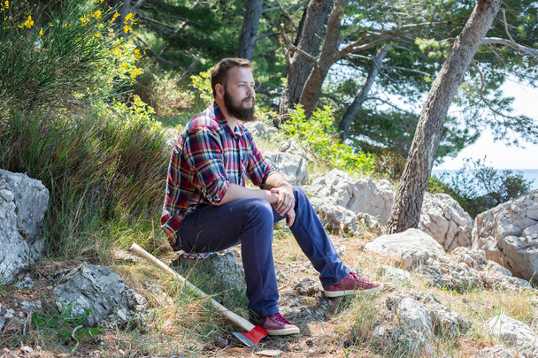 Portrait of an attractive young lumberjack - Photo, image