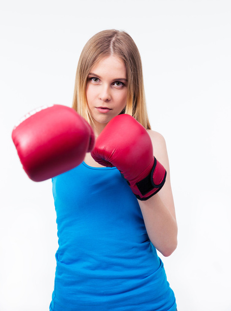 Casual young woman in boxing gloves - Foto, Bild