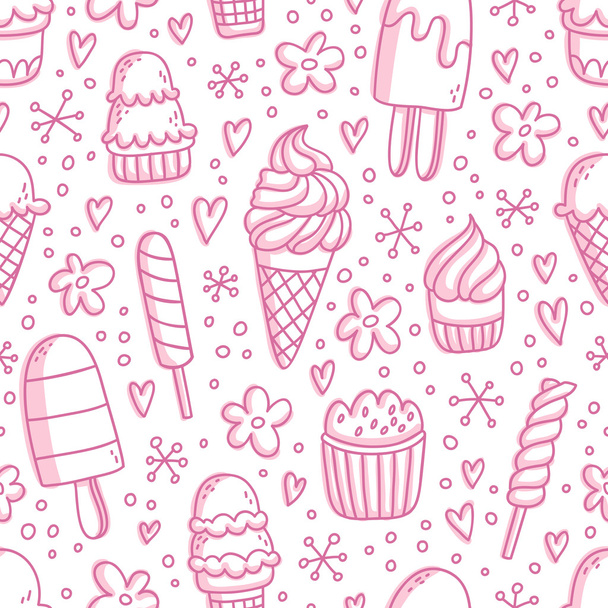 ピンクのアイス クリームのシームレス パターン - ベクター画像