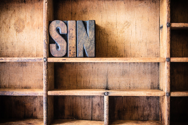 Pojęcie grzechu drewniane druki tematu - Zdjęcie, obraz