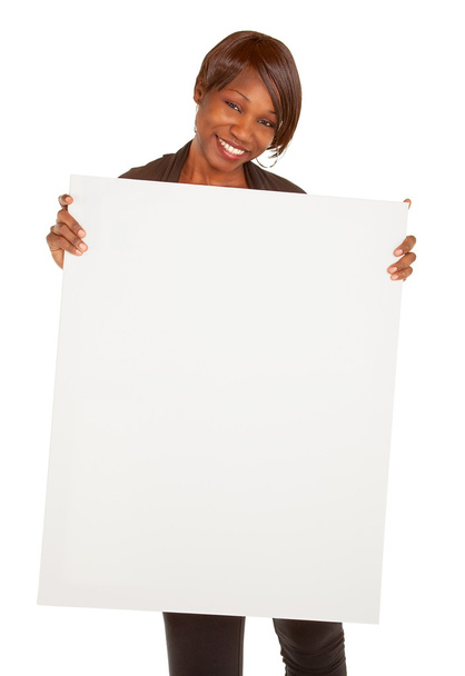 African American Woman Holding a Blank White Sign - Foto, Imagen