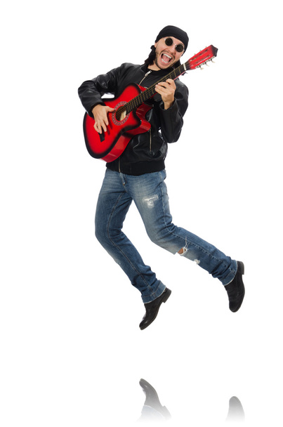 Guitar player isolated on the white - Photo, image