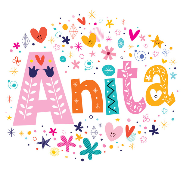 Anita girls name decorative lettering type design - Vektor, kép