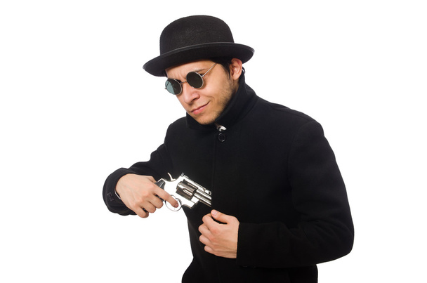 Young man with gun isolated on white - Fotó, kép