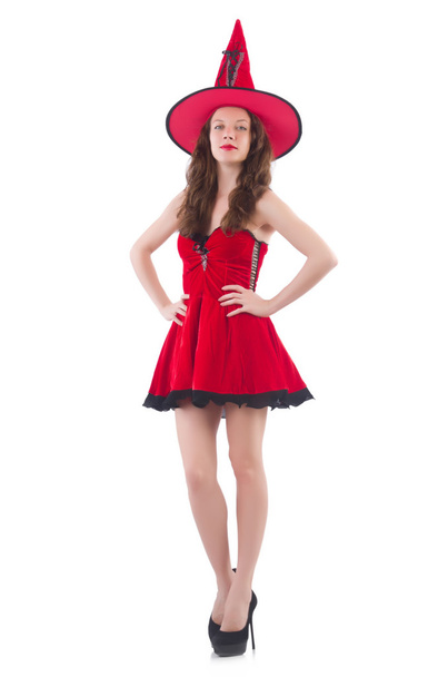 Молода жіноча модель позує в червоній міні-сукні
 - Фото, зображення