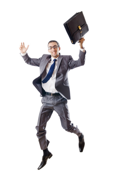 Jumping businessman isolated on white - Φωτογραφία, εικόνα