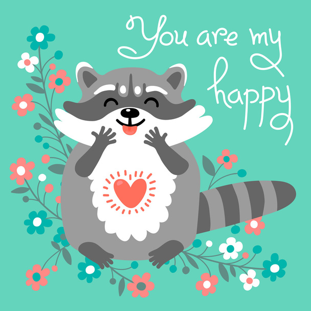 Cute raccoon confesses his love. - Вектор, зображення