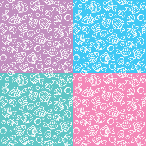Patterns with funny fishes - Vector, afbeelding