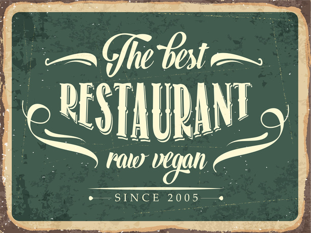 Retro fém jel "a legjobb étterem nyers vegán" - Vektor, kép