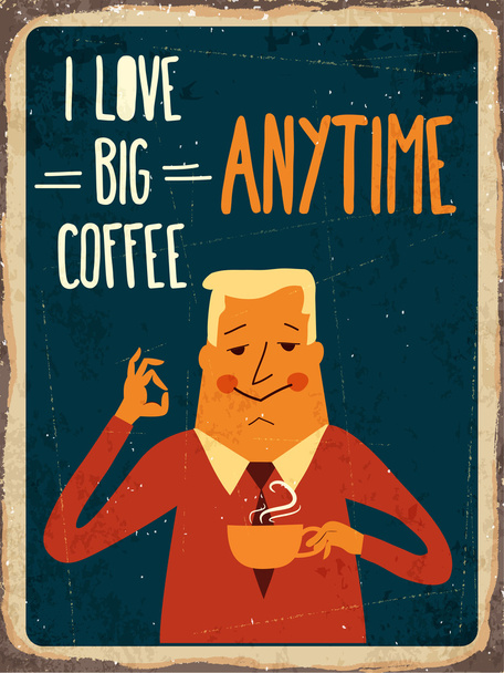 Ρετρό μεταλλική επιγραφή «αγαπώ μεγάλο καφέ" - Διάνυσμα, εικόνα