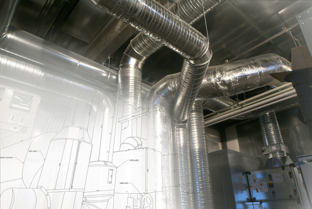 Эскиз конструкции трубопроводов, смешанных с вентиляционными трубами воздуха с
 - Фото, изображение