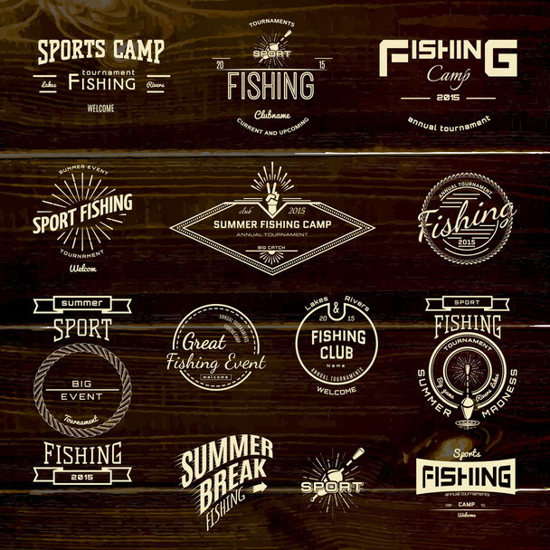 Emblemas de pesca logotipos e rótulos
 - Vetor, Imagem