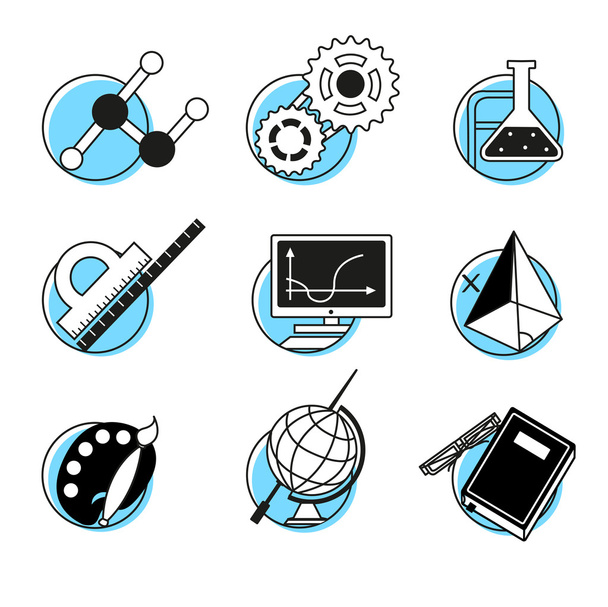 Science linear icons set school lessons disciplines - Vector, Image