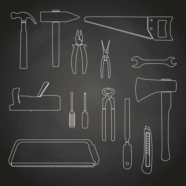 hand tools outline icons on chalkboard eps10 - Vector, Image