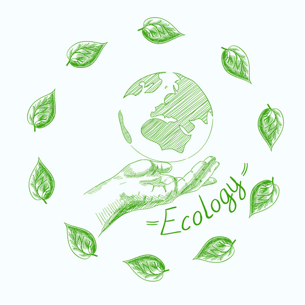 Earth globe in human hands planet protection care recycling save ecology concept - Vector, Image